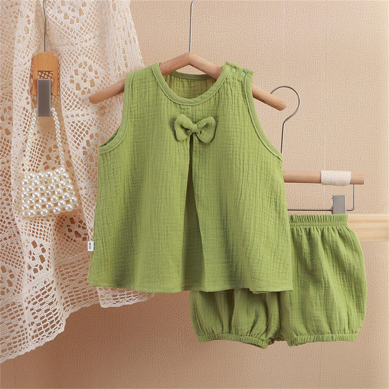 Generisch Chándal para niños, traje para niña, conjunto de vestido de primavera y verano, monocolor, doble capa, transpirable, cómodo, arco para casa, ropa de bebé de 12 meses