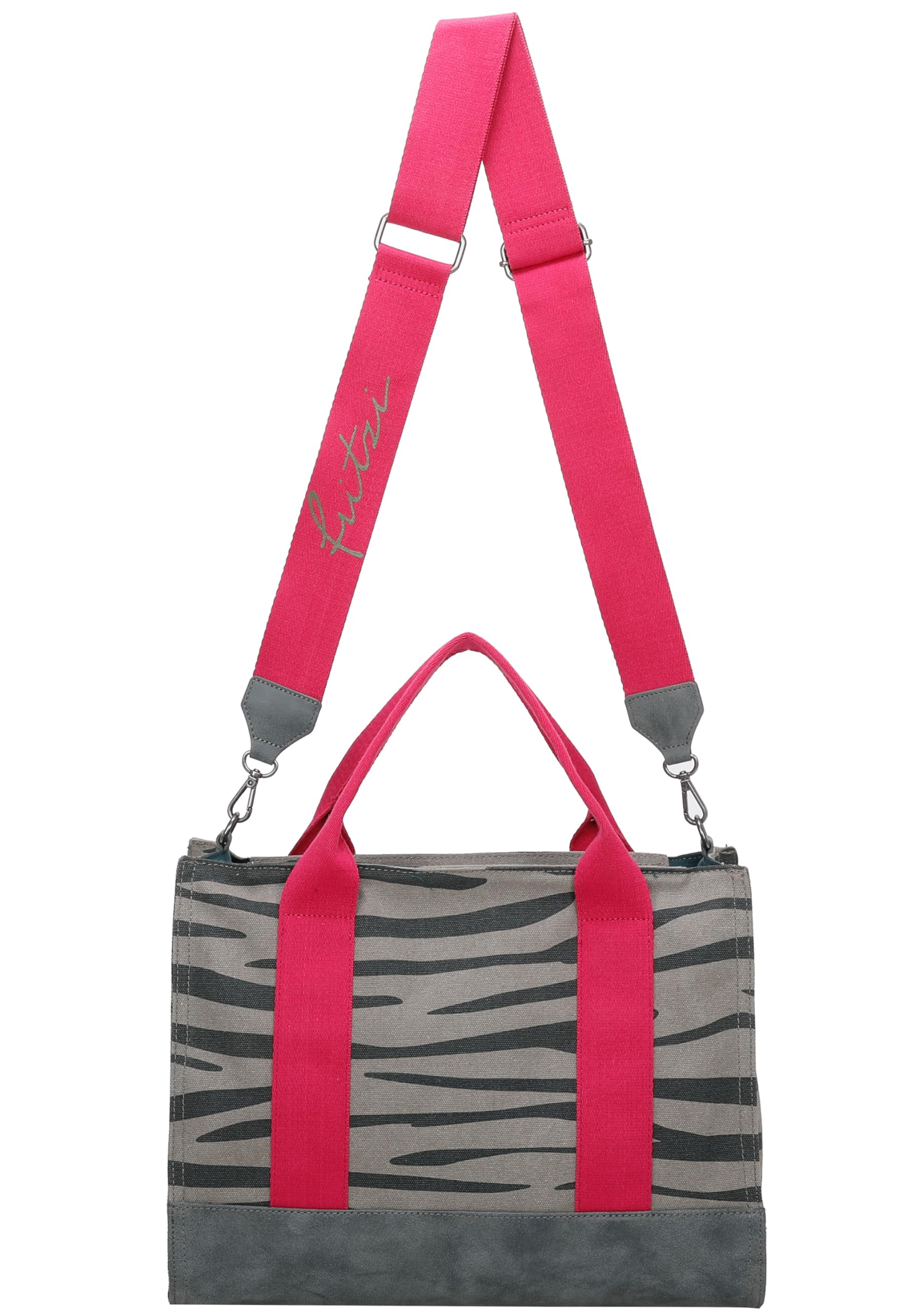 Fritzi Canvas Tote Bag Zebra Shopper Baumwollmix Damen Handtasche Umhängetasche Festival City Beach vegan Zebraprint 29,5 x 40 x 14 cm – Pink, Gruen