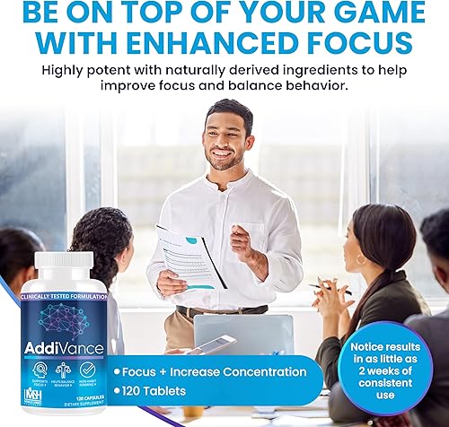 Miniatura 2 de AddiVance 120 Caps - Suplemento natural de apoyo cerebral para mejorar la concentración, la memoria y el comportamiento equilibrado - Suplemento