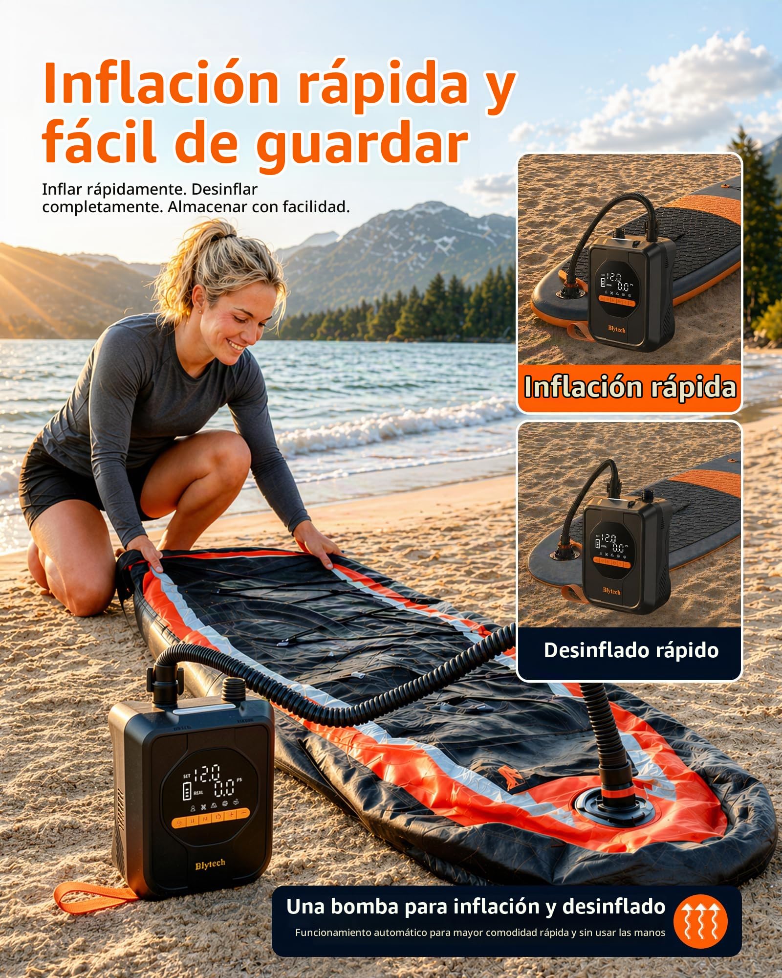 Inflador de pádel eléctrico de 20 PSI con batería recargable 13500 mAh | Bomba eléctrica de pádel portátil, inflado y desinflado rápidos, 7 puntas para kayak,tienda, barco,artículos hinchables