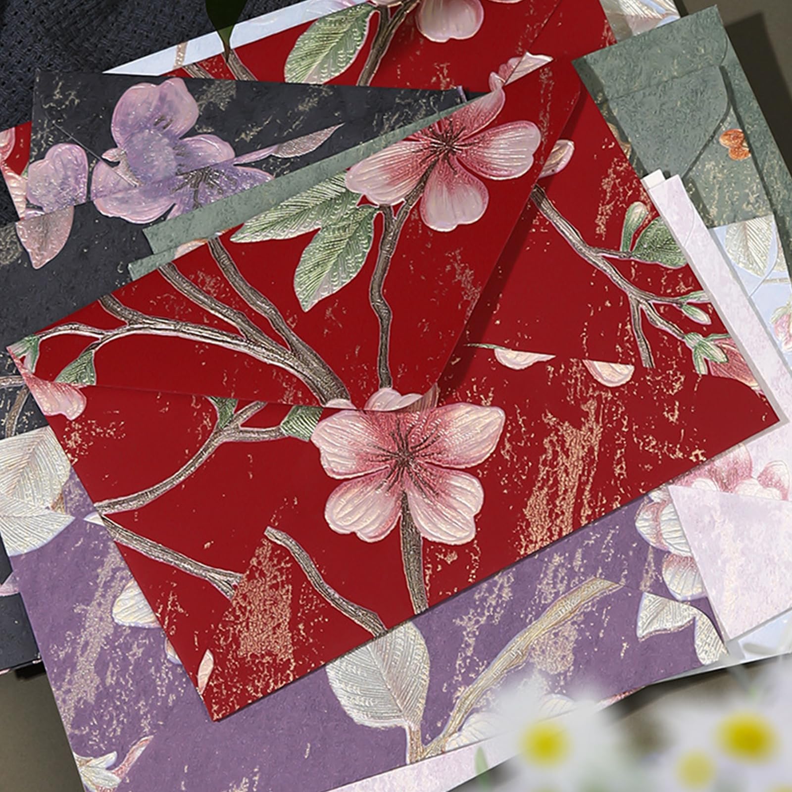 De 10 sobres de sobres plegables de 6x4 pulgadas para invitaciones de fiestas, bodas, tarjetas de Valentín, tarjetas de Navidad y envíos por correo, brocado tradicional Yun