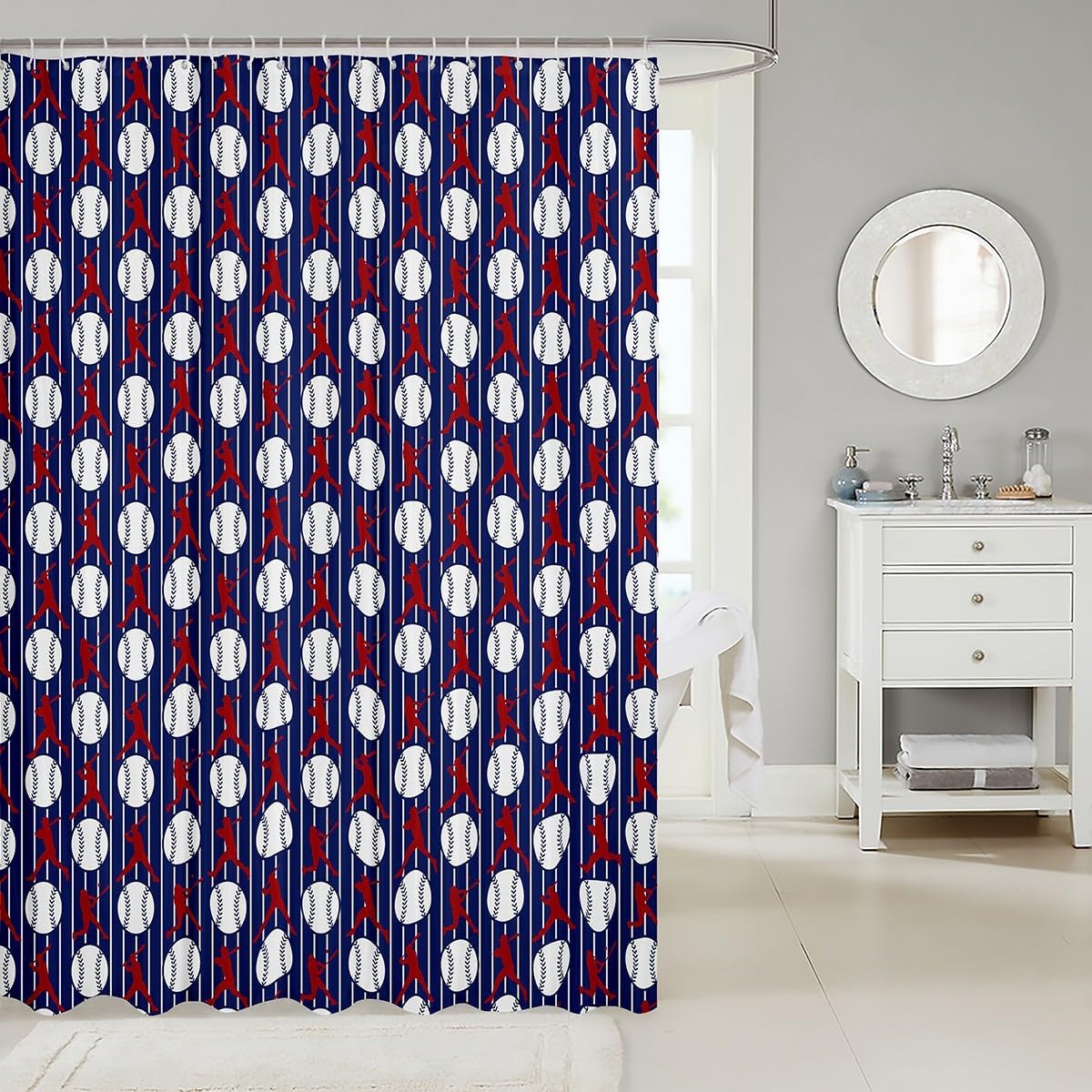 jejeloiu Baseball Shower Decor Curtains Bathroom 72"x72" Kids Soft image 2