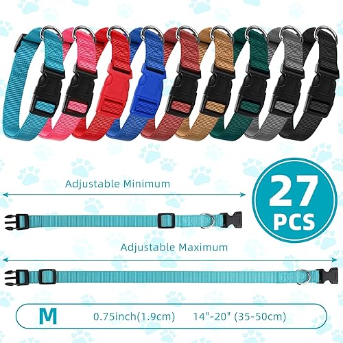 Miniatura 8 de Amylove 27 collares para perro, collar ajustable de nailon para cachorros, para perros pequeños y medianos, collar para mascotas de 9 colores