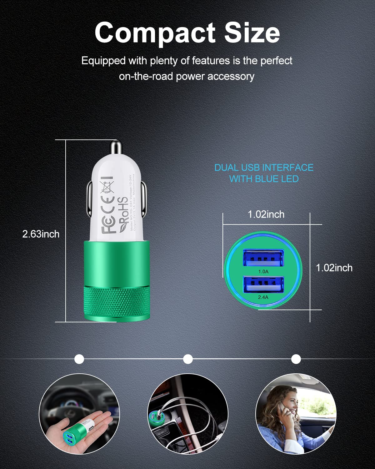 Caricabatteria da auto a doppia porta, 3,4 A, ricarica rapida, adattatore per accendisigari per iPhone, Samsung Galaxy, Google Pixel, LG, Motorola, GPS, luce LED