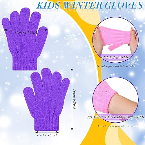 Miniatura 4 de Xtinmee 100 piezas de gorro y guantes de invierno para niños, gorro de punto cálido elástico, guantes de dedos completos, unisex, para clima frío