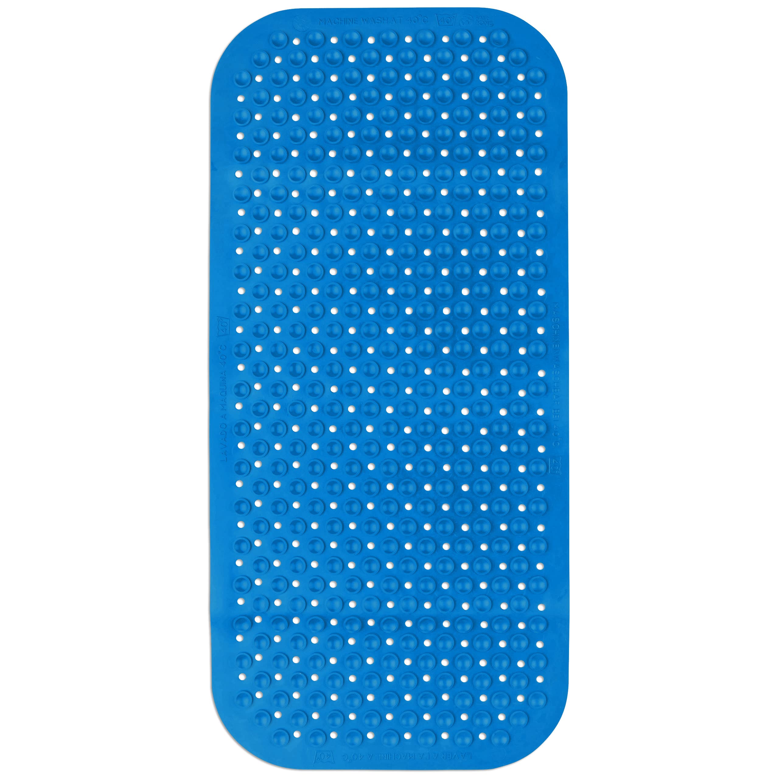 Tappetino antiscivolo per vasca da bagno, 76 x 34 cm, in gomma naturale FSC, 100% BPA + PVC, colore: blu petrolio