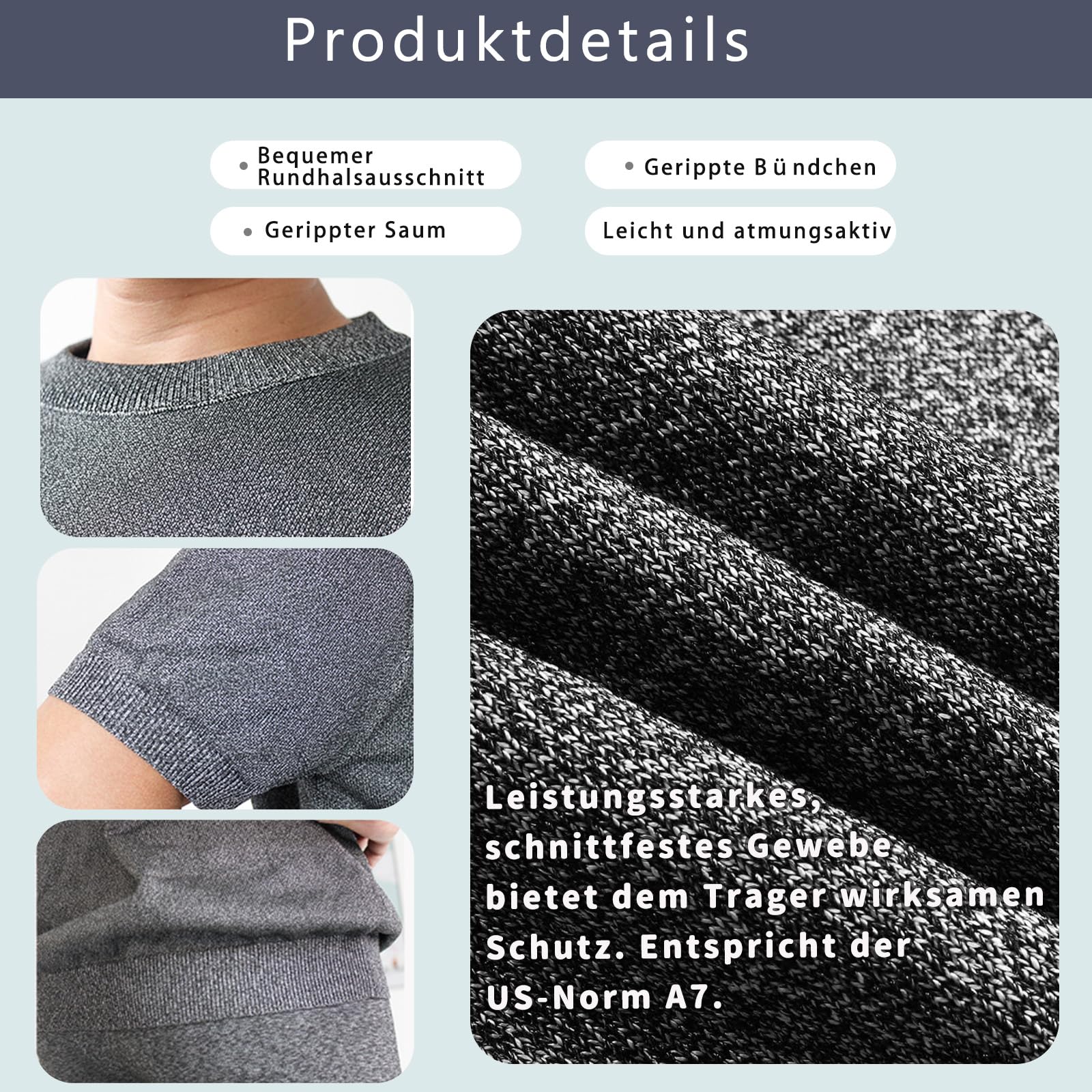 Level 5 schützende langärmelige,Schnittfestes T-Shirt,Stichsichere Kleidung,Schutzausrüstung,stoß- und stoßfest,Für Sicherheitsschutz,tägliches Pendeln,feuchtigkeitsabsorbierend atmungsaktiv