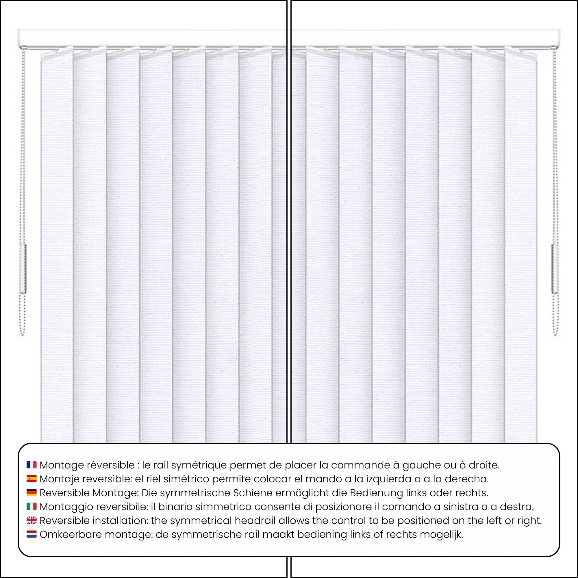 Store Californien tamisant L 200 x H 240 cm – Lames Verticales 127 mm – Chaînette – Fixation Plafond – (Blanc)