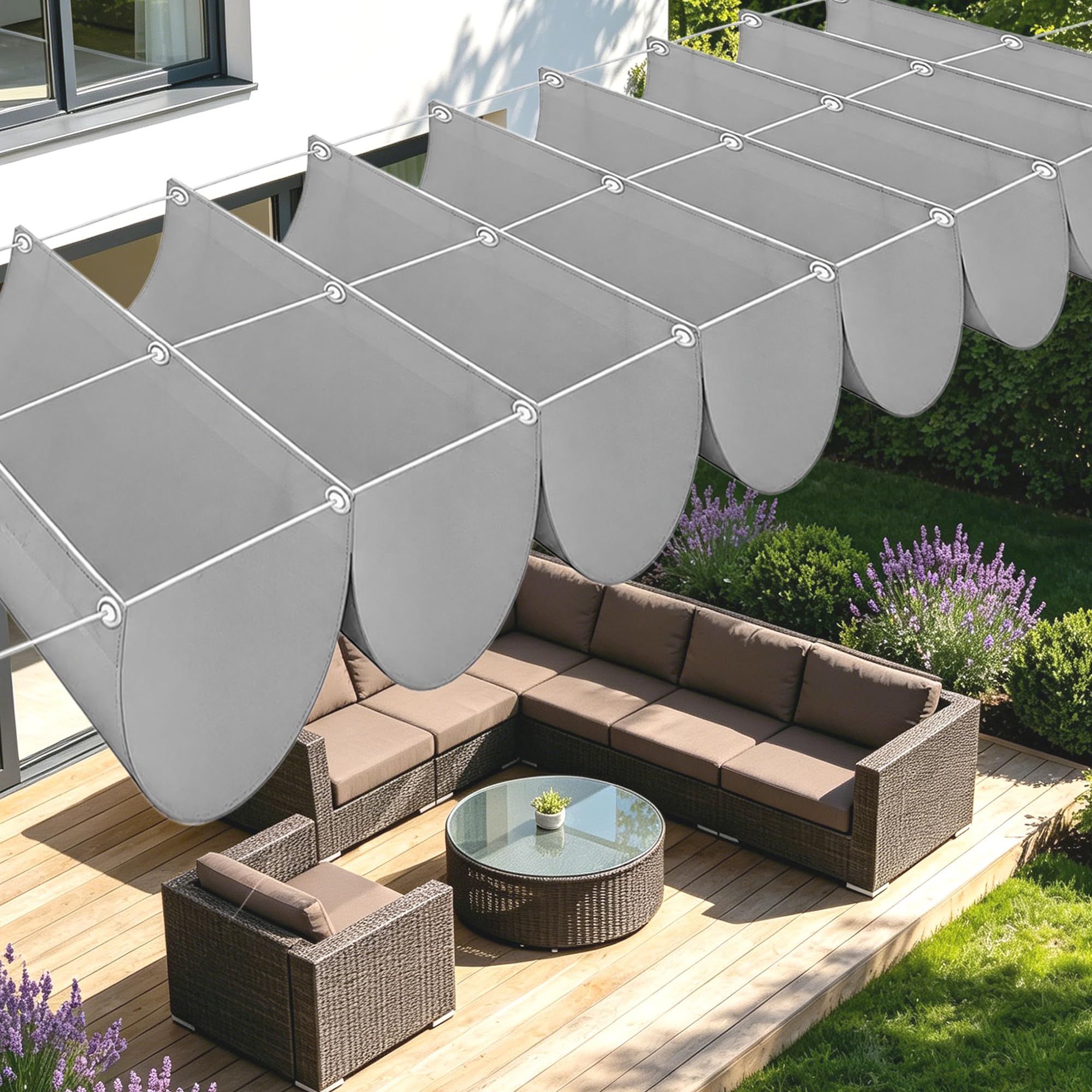 Toile ombrage rétractable vague 250x450cm rectangle gris clair pour balcon et terrasse