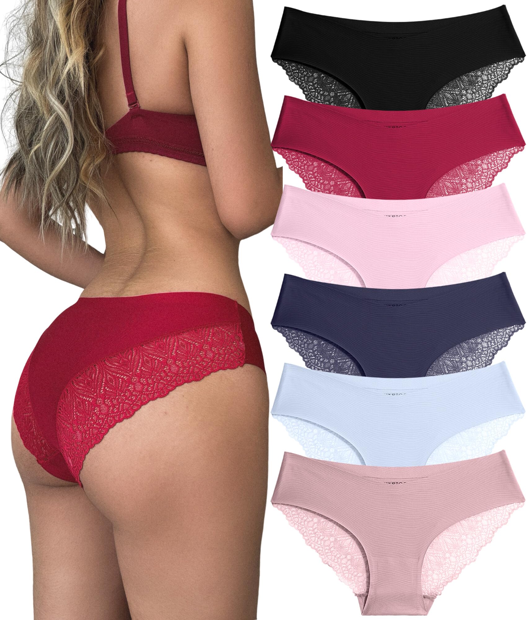 Sth BigSexy Cheeky Underwear for Women Lace Bikini Panties Ladies No Show Hipster V-Waist Multi-Pack