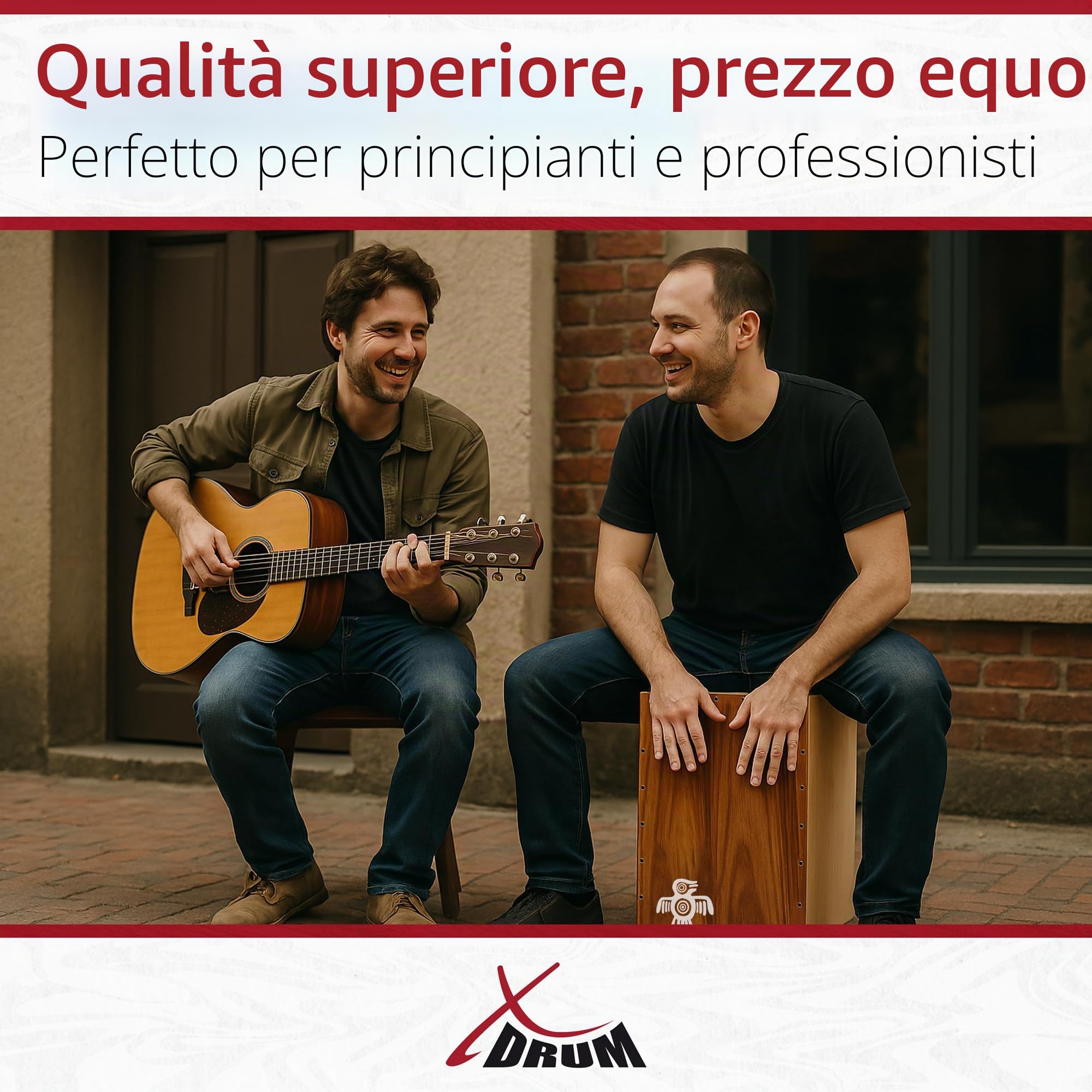 XDrum Cajon Peruana Koa, Piastra da battuta da 3 mm in koa, 5 cm, 2 kg | Suoni di basso e rullante molto differenziati e presenti, Corpo in betulla da 9 mm (7 strati), Clap corners regolabili, 5 cm