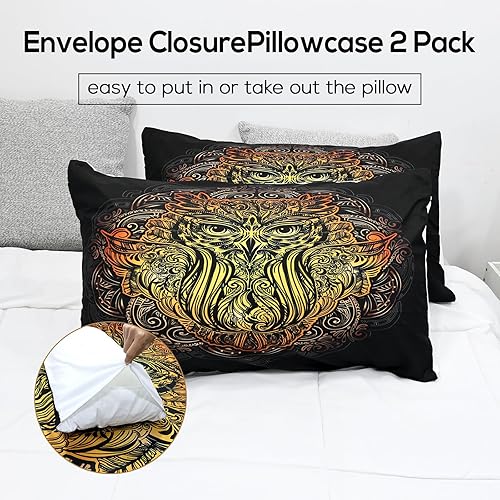 Miniatura 6 de ZHH Juego de funda de edredón de 3 piezas, funda de edredón digital 3D estilo bohemio con 4 cinturones de esquina, suave y transpirable, color negro