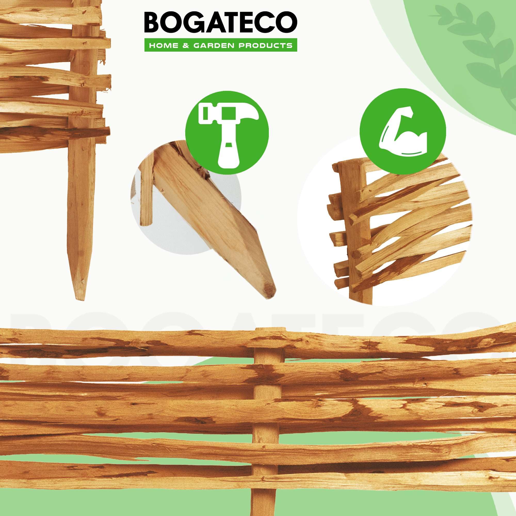 BOGATECO 3 vallas de jardín de madera de avellano, 90 cm x 20 cm, borde de césped, valla de madera, valla de estacas, valla de estacas, cercas para arriates, valla de inserción, perfecta como borde de