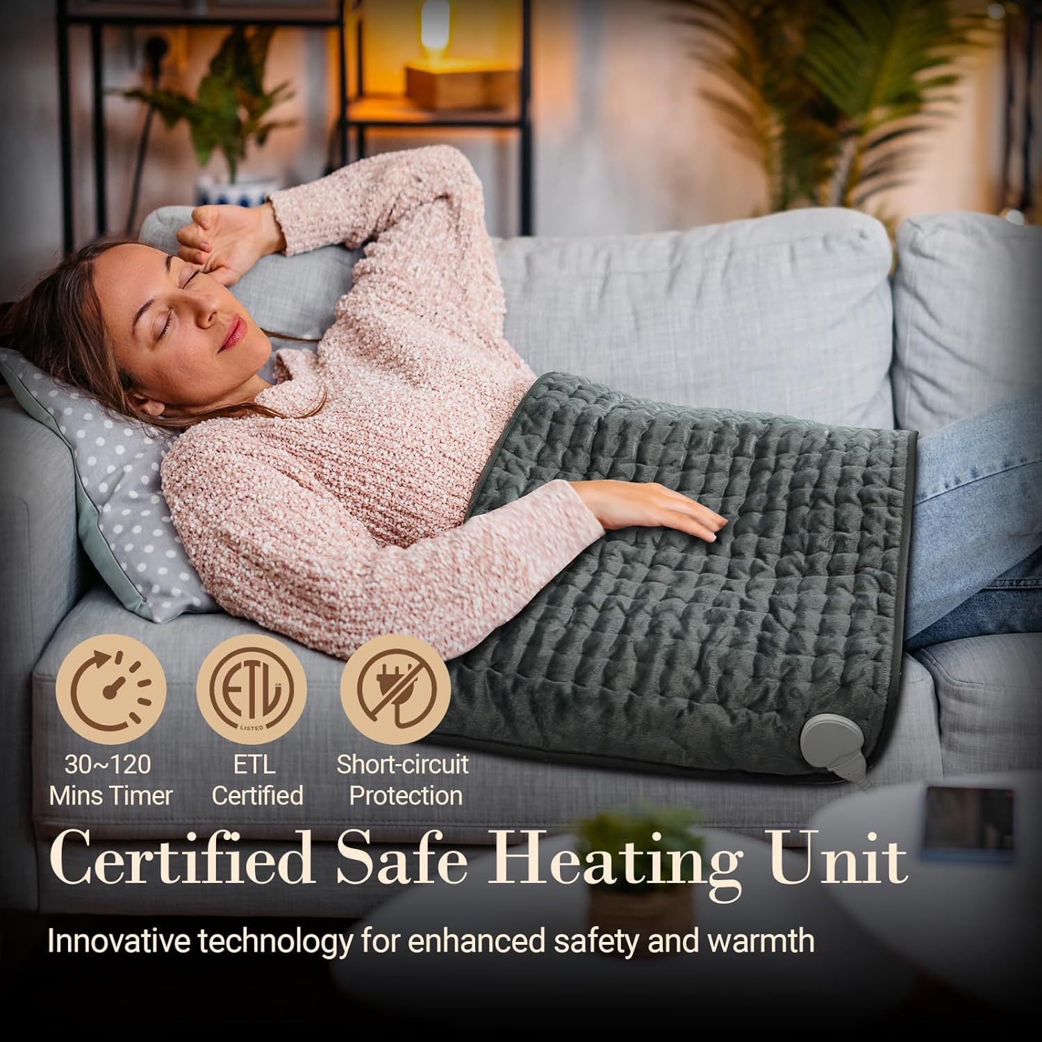 Heating Pad for Back Pain Relief, 17"x33" Large Heat Pad for Period Cramps, Electric Heating Pads for Neck and Shoulders and Back, 6 Heat Settings, Auto-Off - Image 6