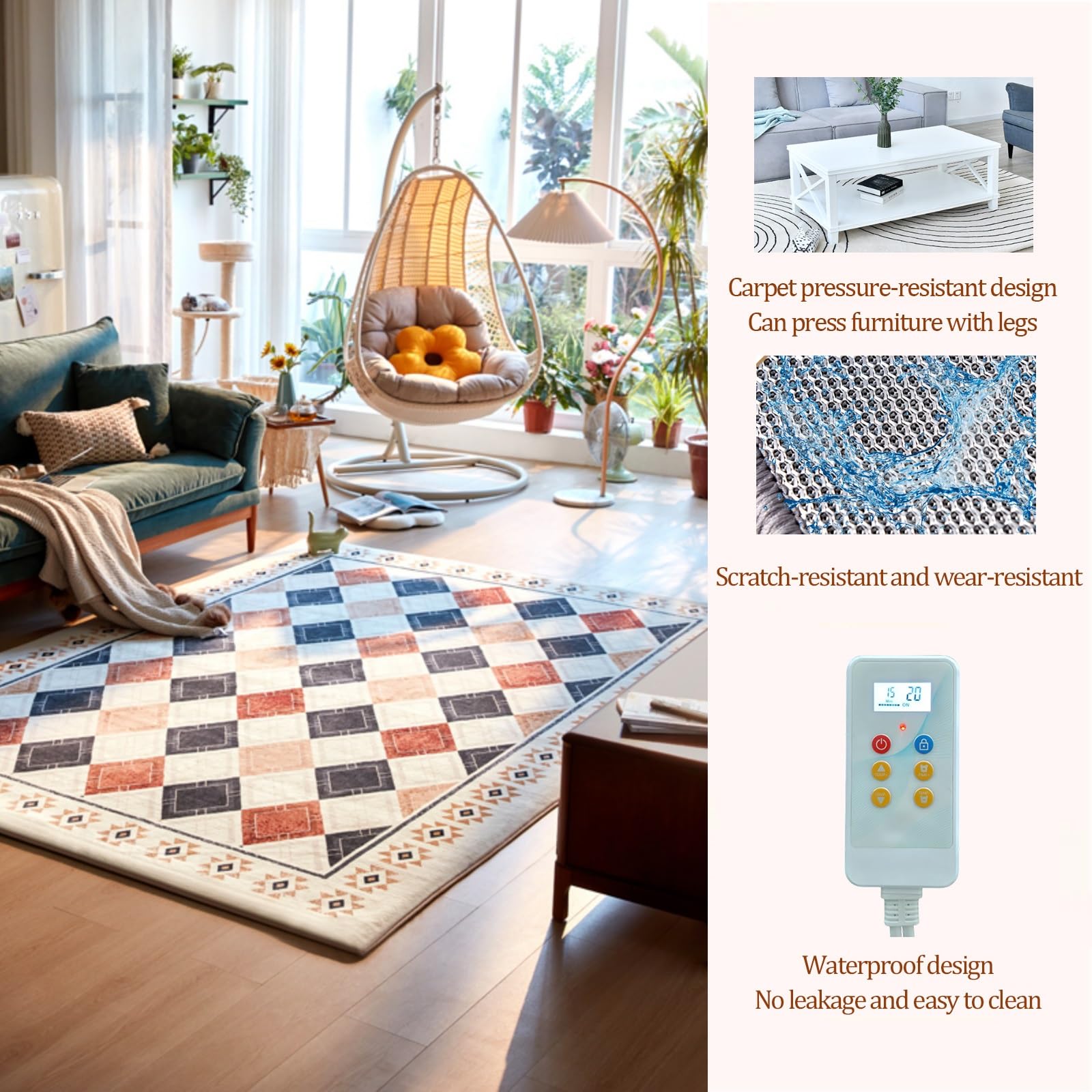 Alfombrilla calefactora para debajo del escritorio, alfombra calefactora eléctrica grande, extraíble y lavable, calefactor radiante con temporizador de 1 a 12 horas(B,31.5x62.9in)