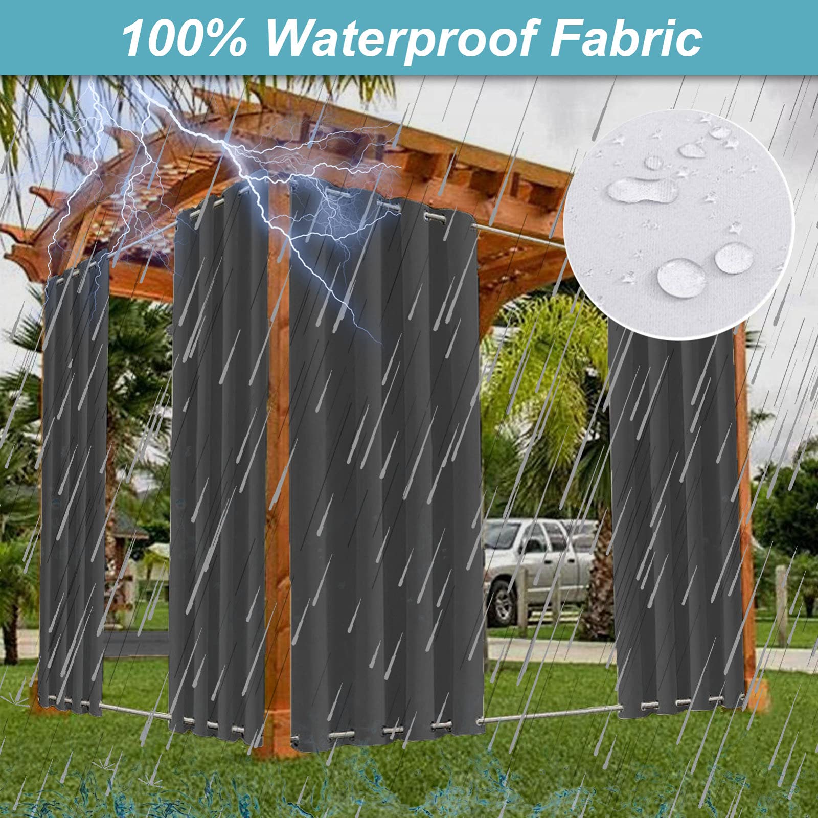 RDJSHOP Outdoor Vorhänge Aussenvorhang mit Ösen Oben(ID:4.2cm)+Unten(ID:4.2cm) Winddicht Wasserabweisend Sichtschutz Sonnenschutz UVschutz, 1 Stück,Grau-B210xH230cm
