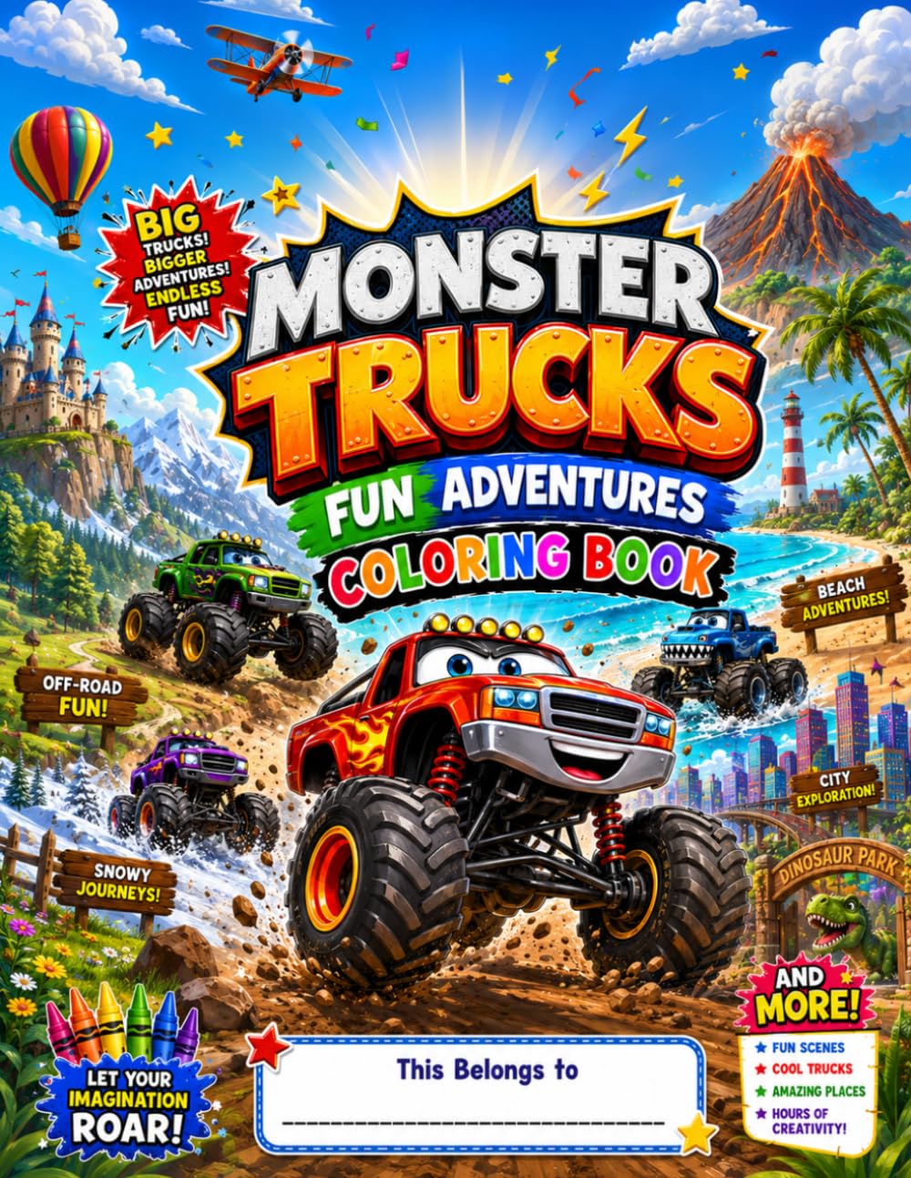 MONSTER TRUCKS Fun Adventures Coloring Book: Roaring Engines, Creative Minds
