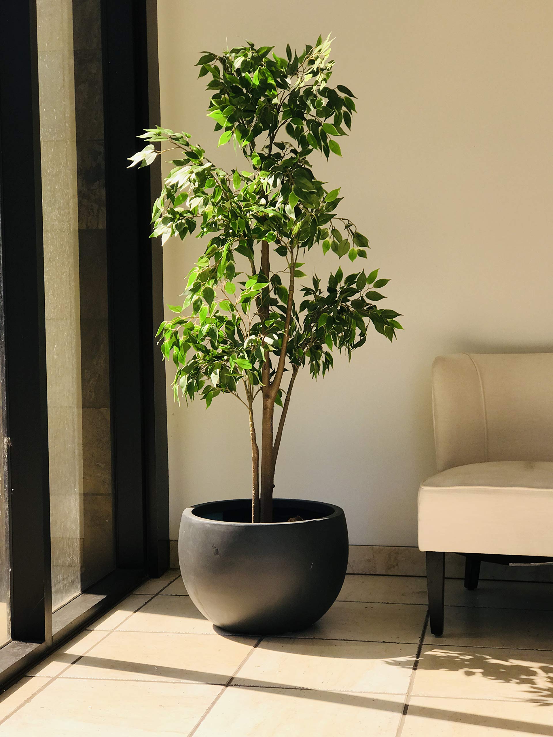 Kante 20" D Lightweight Concrete Outdoor Round Bowl Planter, Outdoor/Indoor Large Planters Pots with Drainage Hole for Garden Patio Balcony Deck Living Room, Charcoal