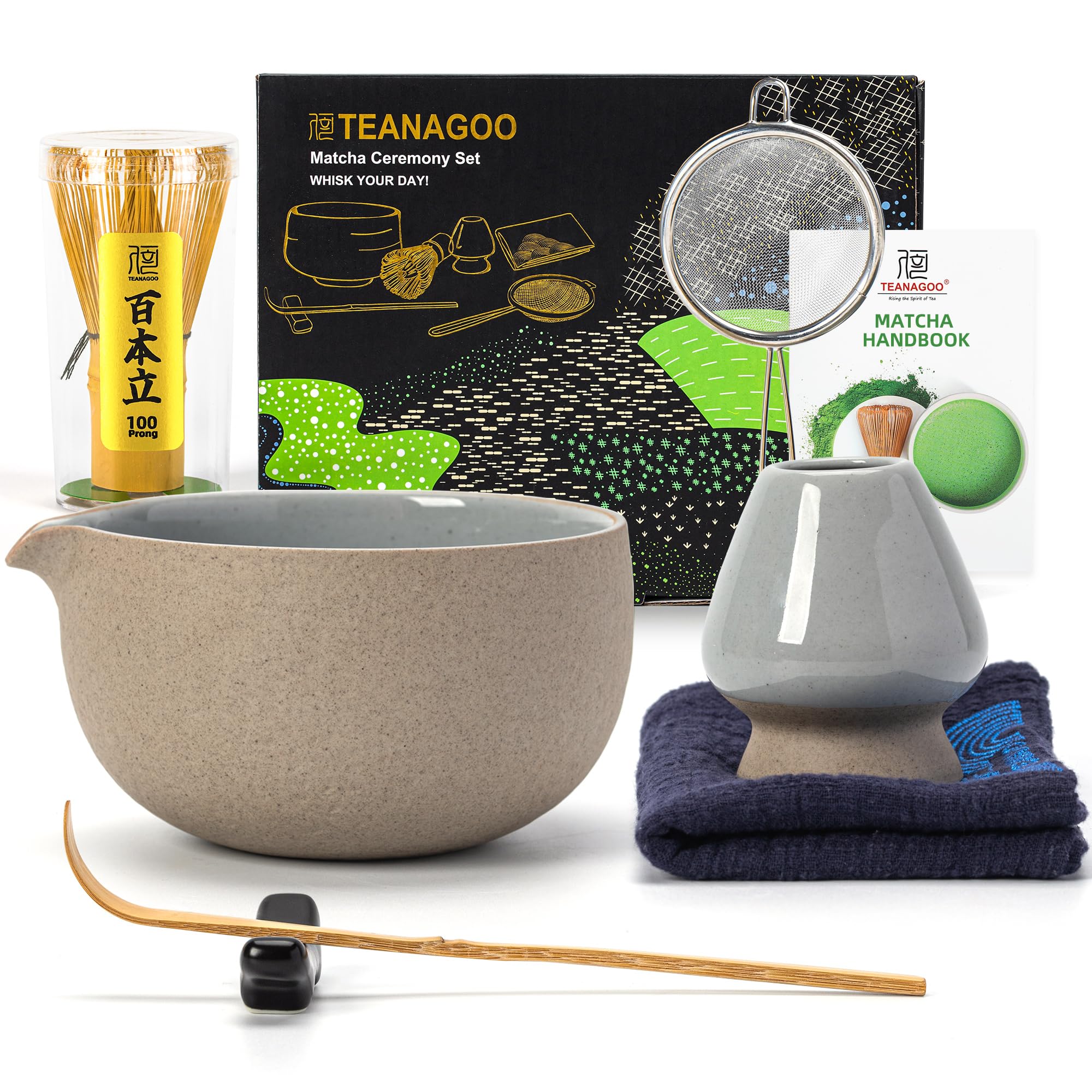 TEANAGOO Matcha Whisk Set,7 Pcs Matcha Set,Matcha Kit for Ceremony,Matcha Tea Set for Making Breakfast/Latte,Starter Kit Set and Bowl with All Accessories,Gift for Friend/Family