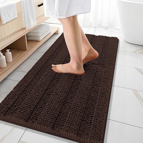 Miniatura 175 de OLANLY Tapetes de baño gruesos de felpilla a rayas de 30 x 20 pulgadas, extra suaves, absorbentes, con parte trasera de goma, se pueden lavar