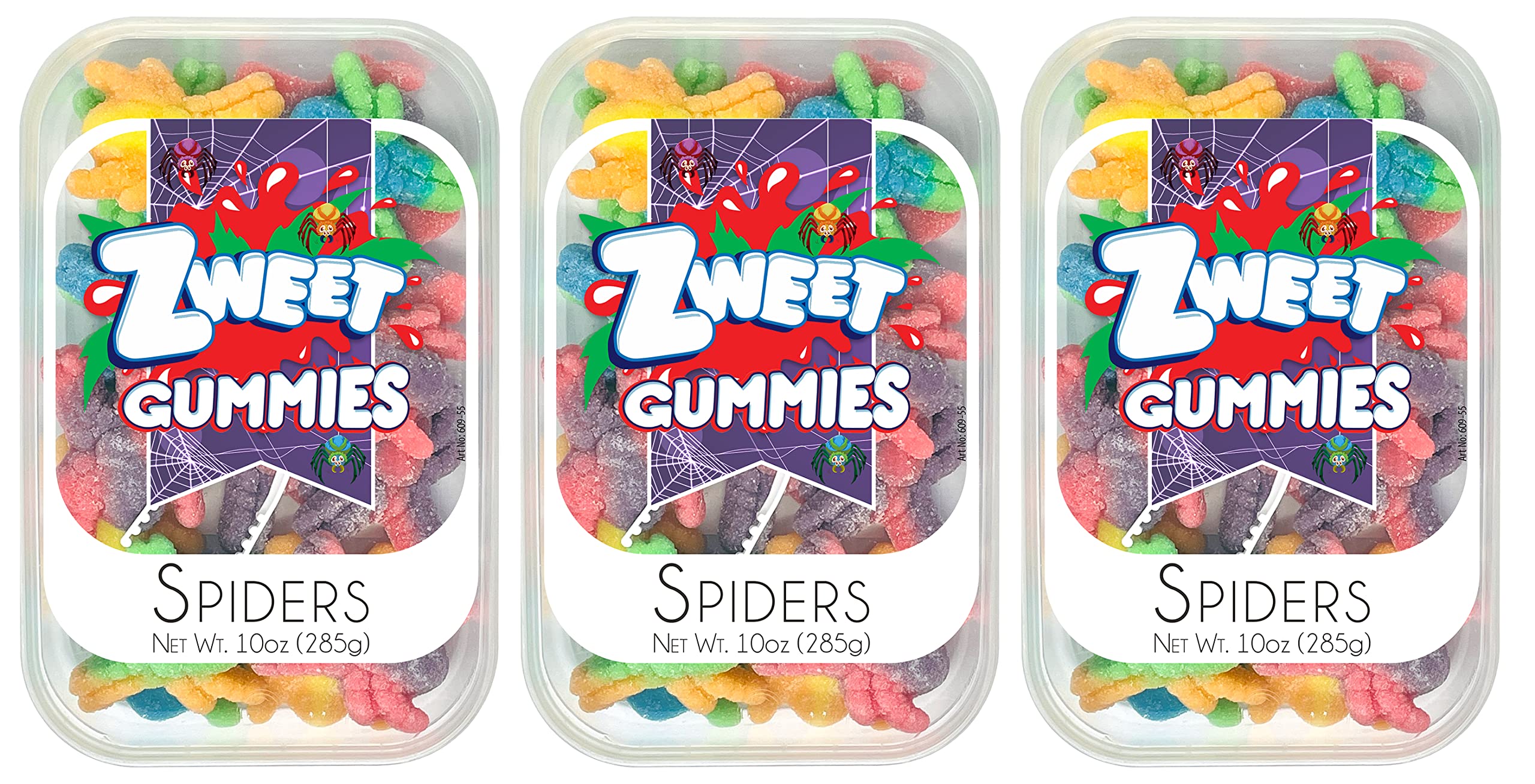Zweet Sour Gummy Spiders 10 Ounce (Pack of 3) – Gummy Kosher Candy, Halal Candy – Resealable Pack of Sour Gummy Candy