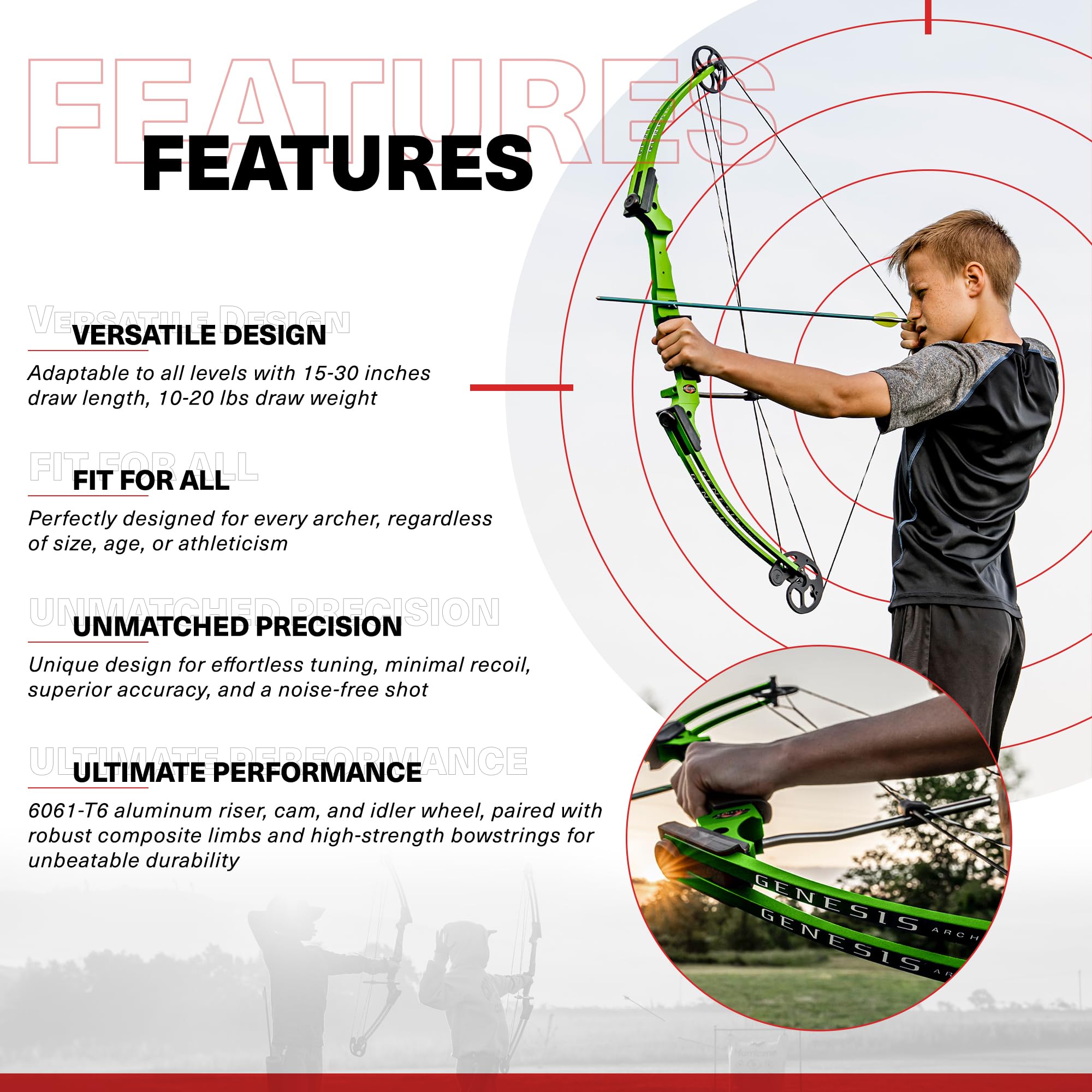 Genesis Archery 4 Pack Original Compound Bow - Adjustable Riser, 15