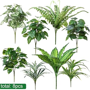 Starttag Artificial Bunches Greenery Plants Fake Plastic Leaves with Stems UV Resistant Outside Faux Plants Bushes for Outdoor Patio Garden Front Porch Yard Decor