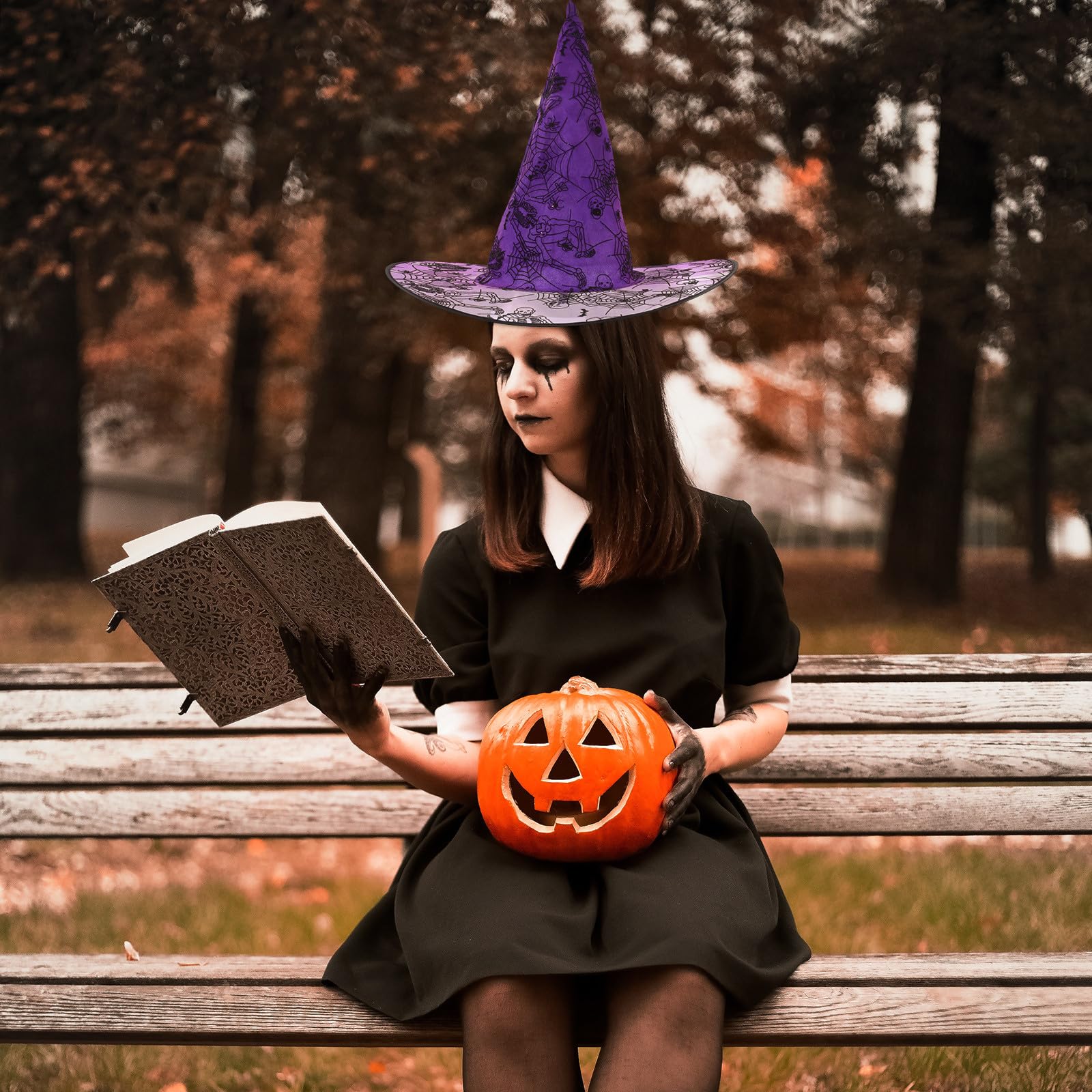 Abaodam 24 Stück Halloween Hexenhut aus Stoff und Stahl Draht Robuster und Bequemer Hexenhut für Cosplay Aktivitäten und Festliche Dekoration zu Halloween