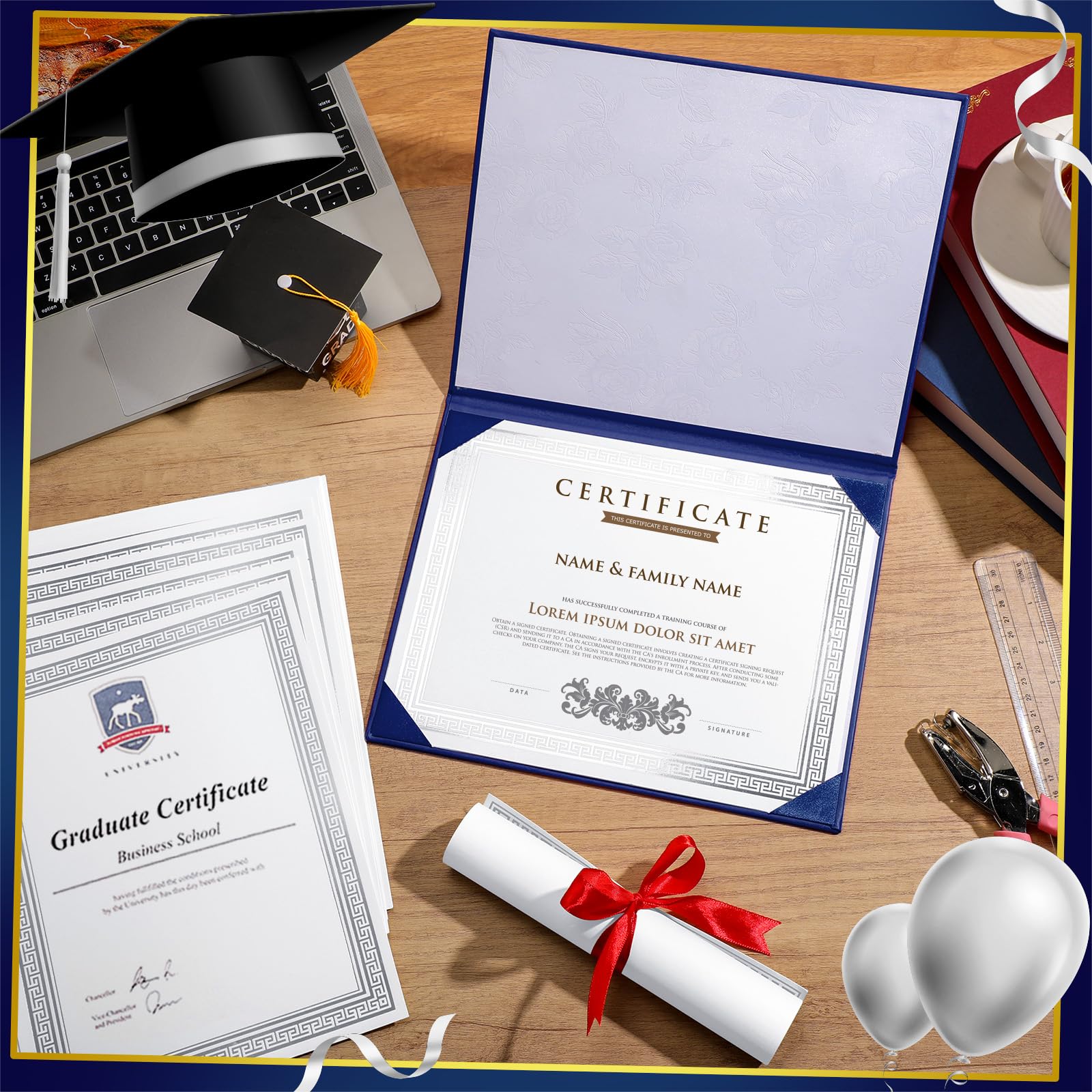 Affrolling 100 piezas de papel de diploma de certificado de 8.5 x 11 pulgadas, cartulina en blanco para certificado de graduación, papel para imprimir certificados de premios, papel de certificado
