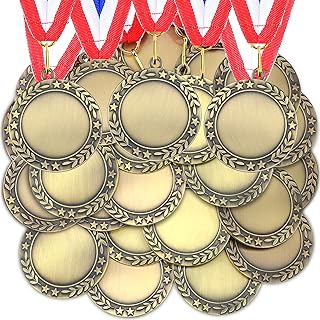 Junkin 24 Pcs Blank Award Medals with Neck Ribbons Make Your Own Medals Kit 1st Place Medals Cheer Medals Participation Trophy Metal Trophy Award Prize Gift for Kid Adults School Party Favors