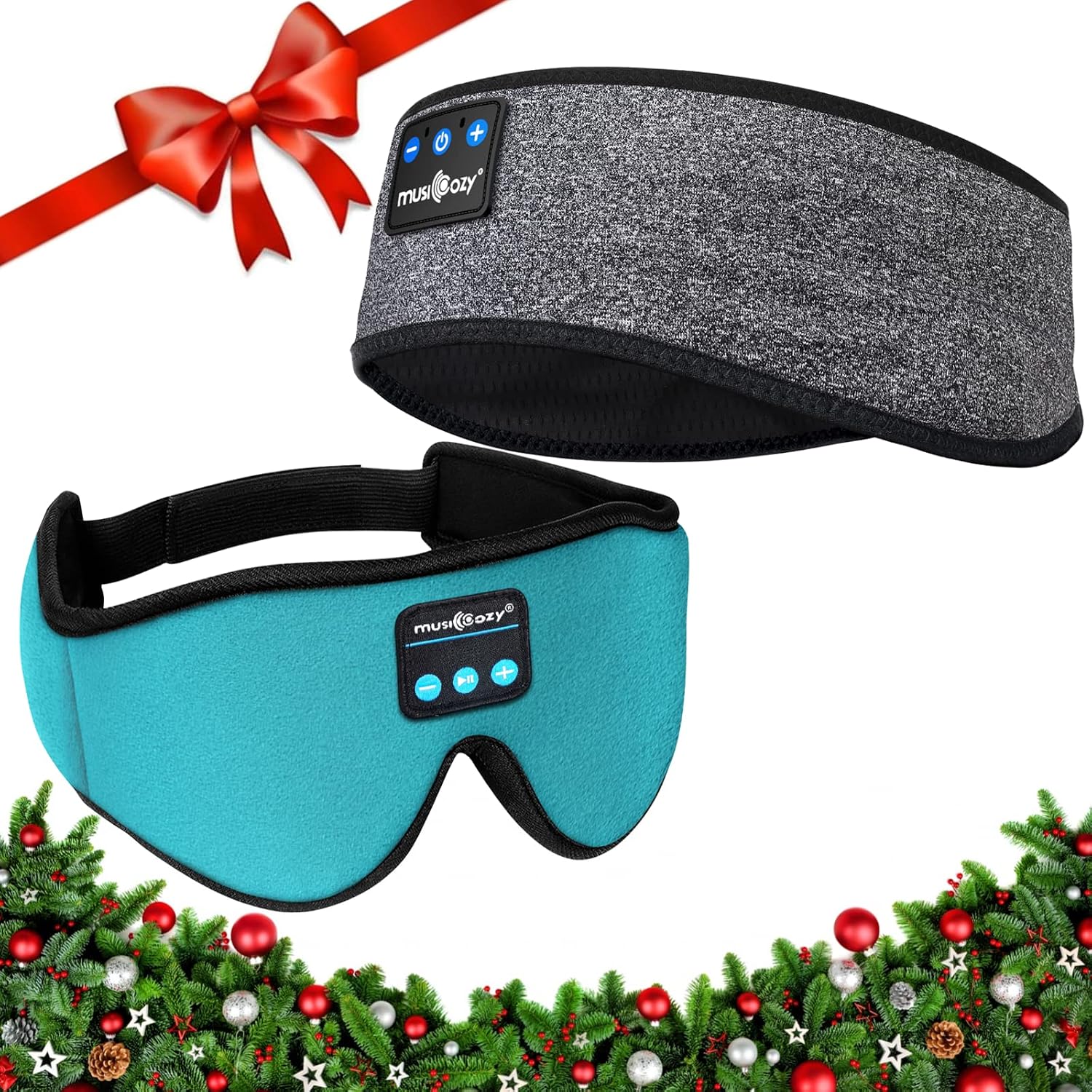 MUSICOZY Sleep Headphones Bluetooth Wireless Headband - Black & Gray, Pack of 2
