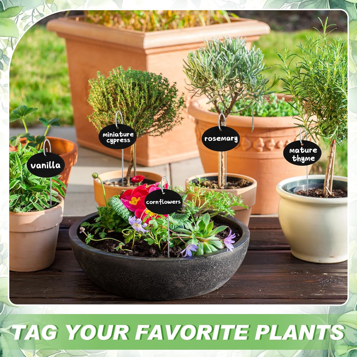 Novabright 100 Pcs Black Acrylic Plant Labels with Metal Stakes 7.9 Inch Garden Markers Plant Labels Waterproof Weatherproof Reusable Tags with 2 Marker Pens for Outdoor Potted Plants, Seed, Flowers