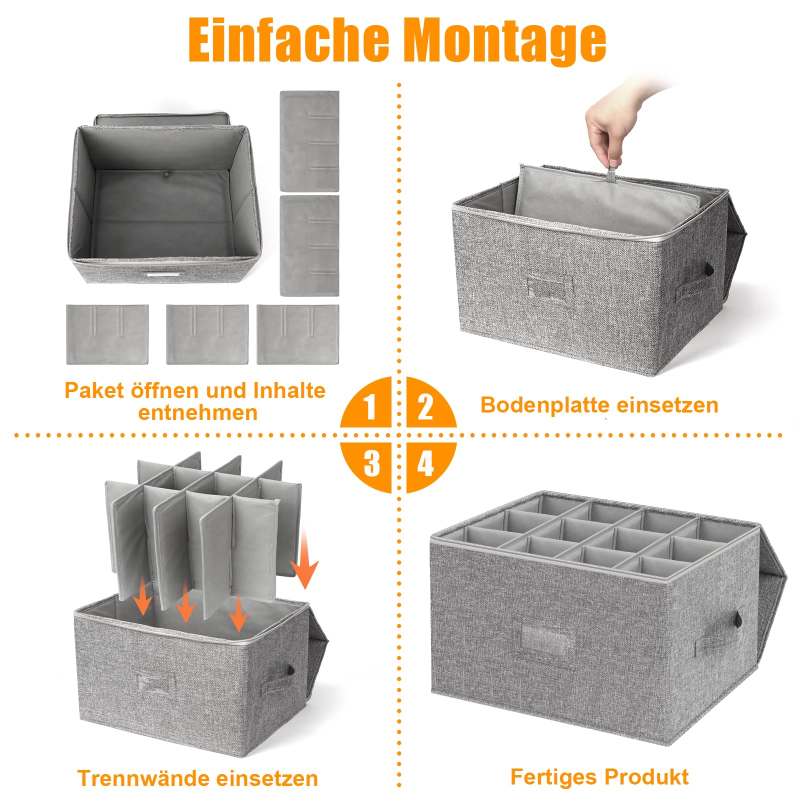 Aufbewahrungsbox für Weingläser 2 Stück, Harte Schale Stielgläser Aufbewahrungsbehälter, Umzugskartons Gläser, Gläserkarton mit Trennwänden für 24 Kristallglaswaren, Weinglas, Champagner Gläser