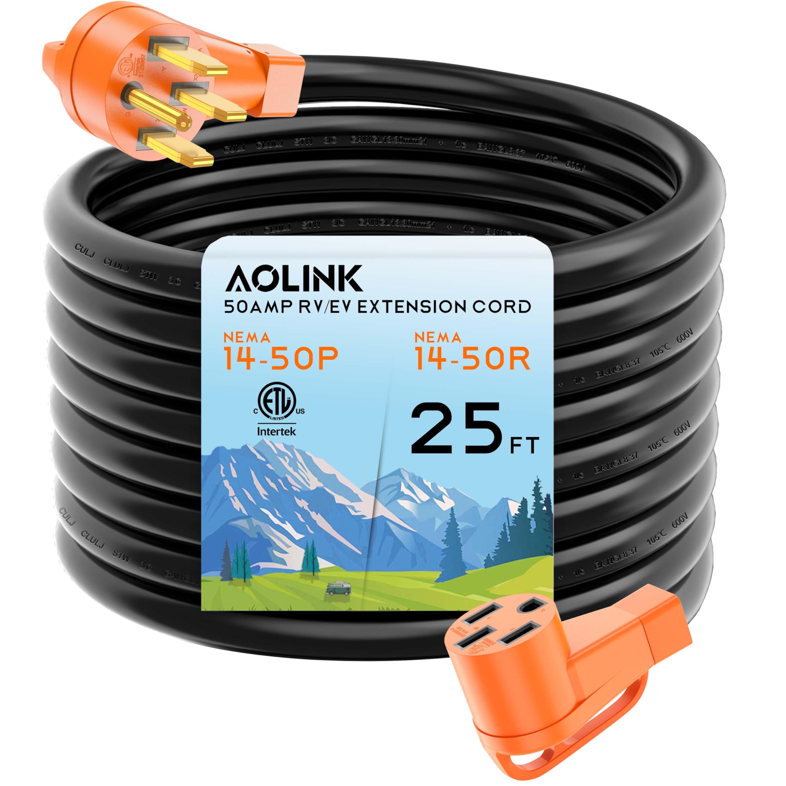 50 Amp RV/EV Extension Cord 25 Feet, Heavy Duty STW Wire
