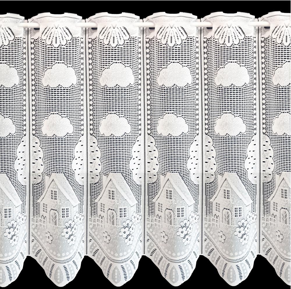 Silverthorn Soft Furnishings White/Black - Farmhouse Café Net – A Beautiful Lace Café Net With Scalloped Base – Sold By The Metre. (60Cm Drop / 24 Inch Drop)