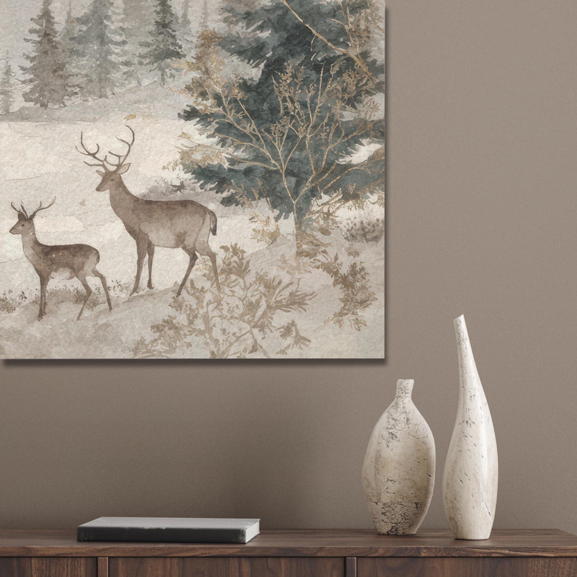 MuchoWow© Pannello Feltro Camera Letto Arredo Soggiorno Parete Moderna | 80x60 cm - Cornice Casa Elegante Decorazioni Natilizie Foresta - Cervo - Inverno - Neve