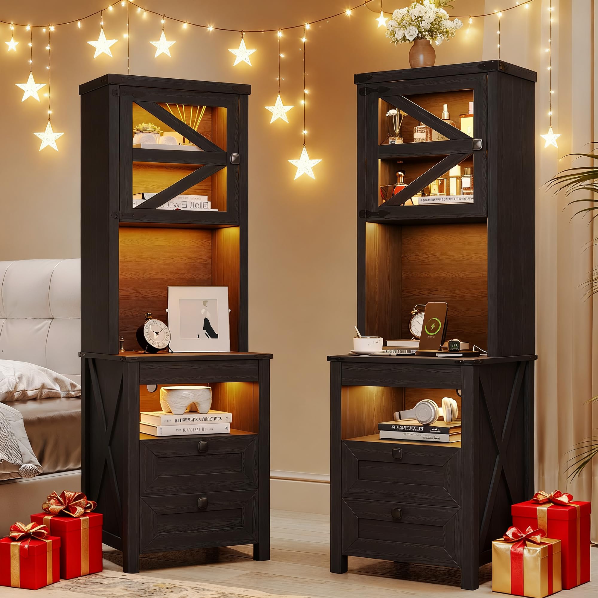 Amazon.com: HWB Tall Nightstands Set of 2 with Gun Drawer