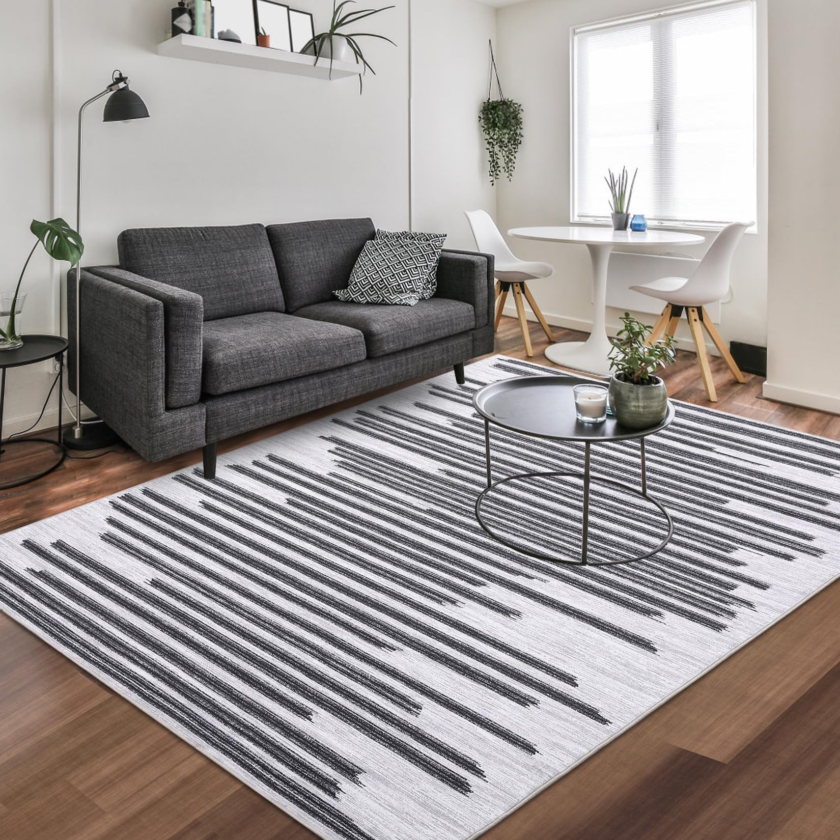 Zacoo Modern Washable Rug 8x10 Area Rugs for Living Room Stripe Geometric Rug Large Area Rug Bedroom Decor Farmhouse Ultra Soft Non Slip Throw Rugs