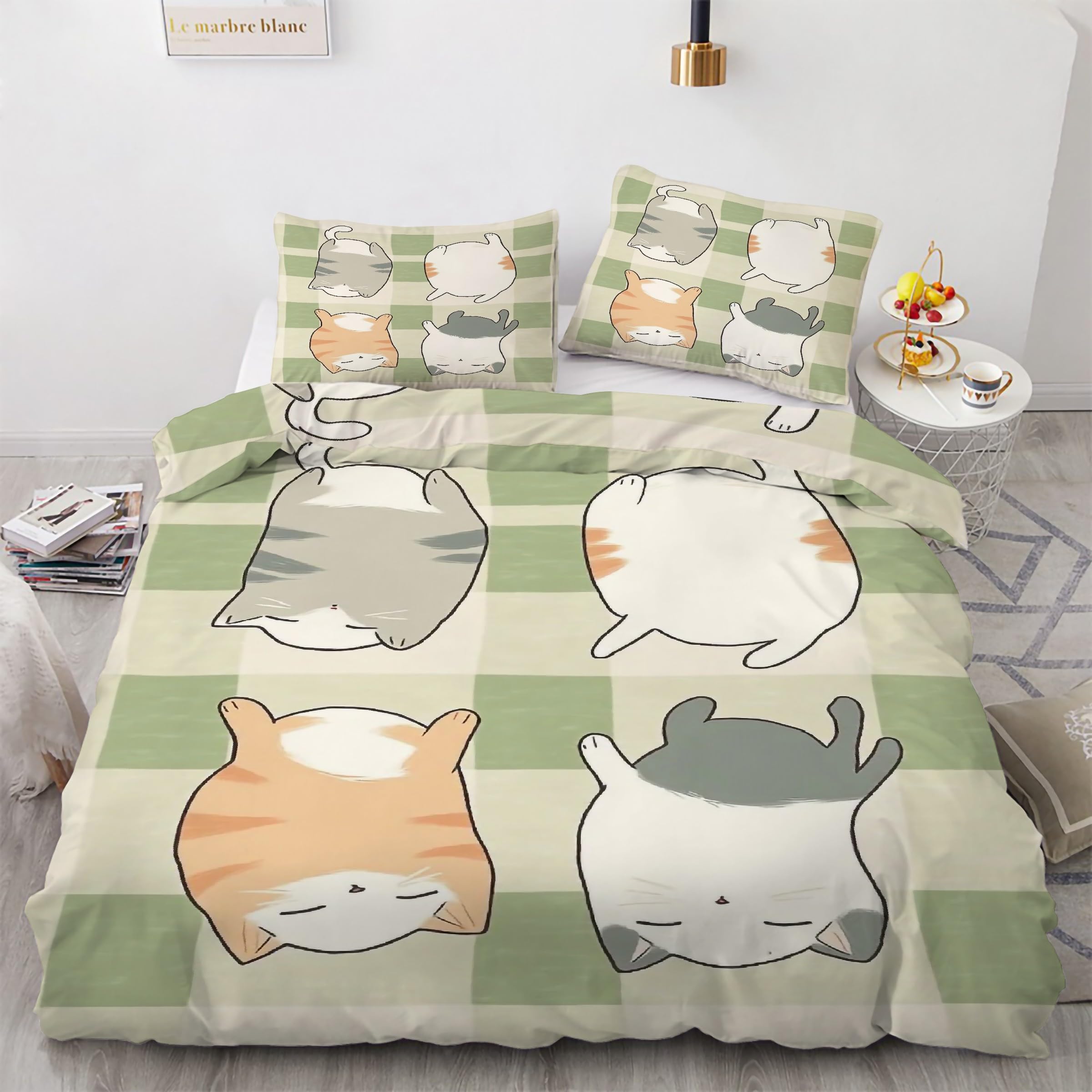 Ensemble de literie 3 pièces en microfibre douce premium motif chat treillis