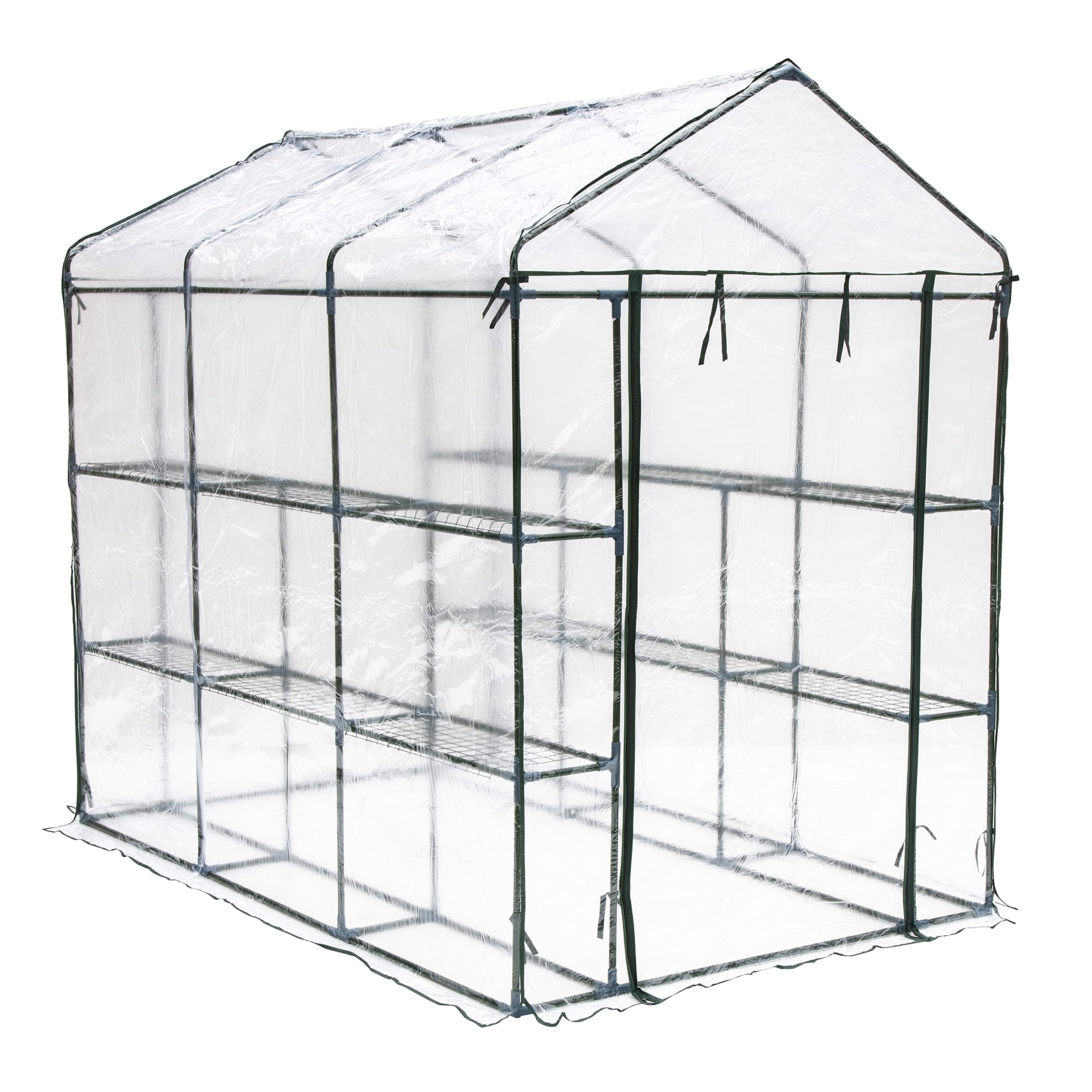 Greenhouse WalkIn Clear PVC Cover by Garden Universe 12 Shelves 1.4m x 2.14m RollUp Door Polytunnel GH03C