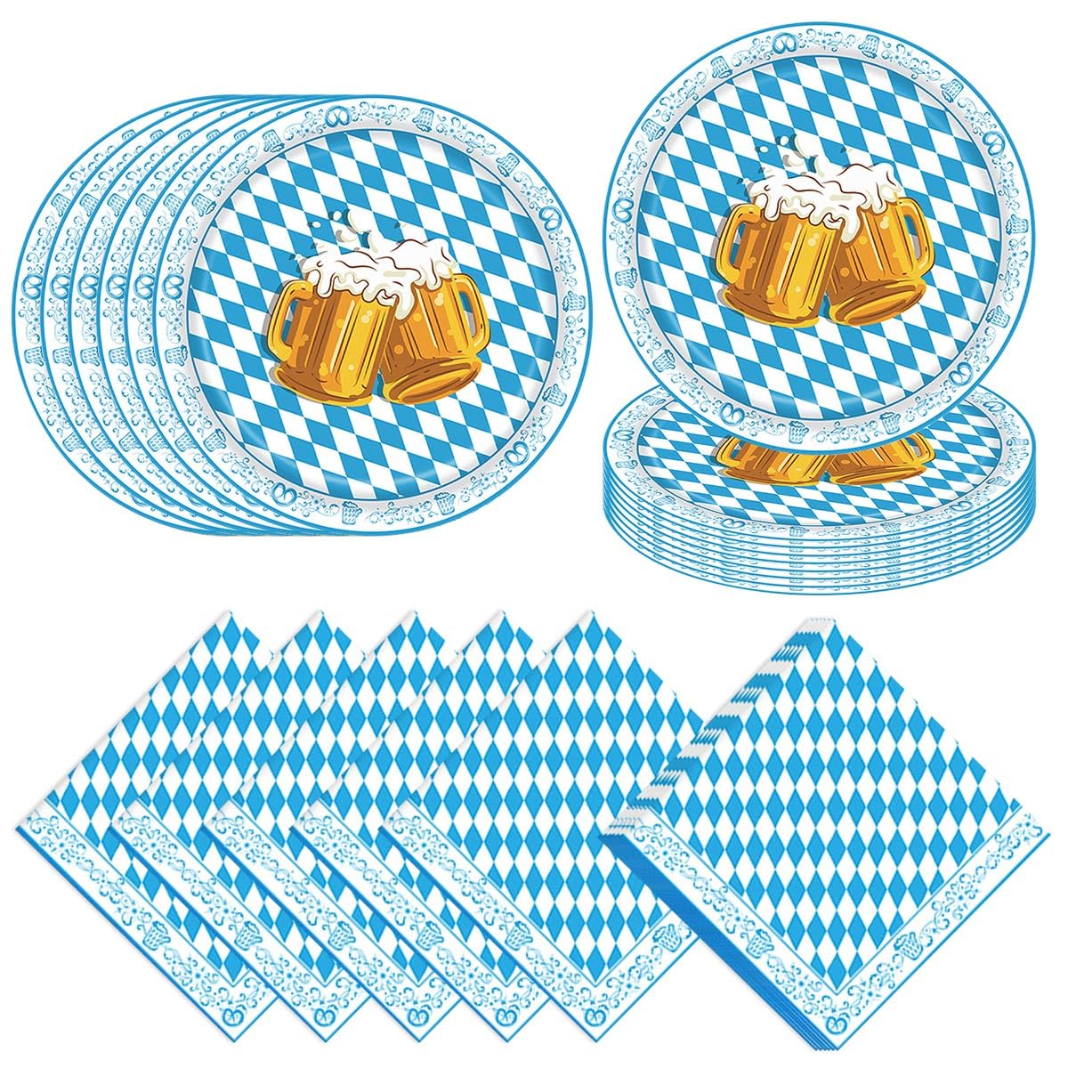 Serviettes En Tissu Oktoberfest Bayern - Lot De 80, 33x33 Cm, Motifs Bière/bretzel/blé - Décoration De Table Fête Bavaroise
