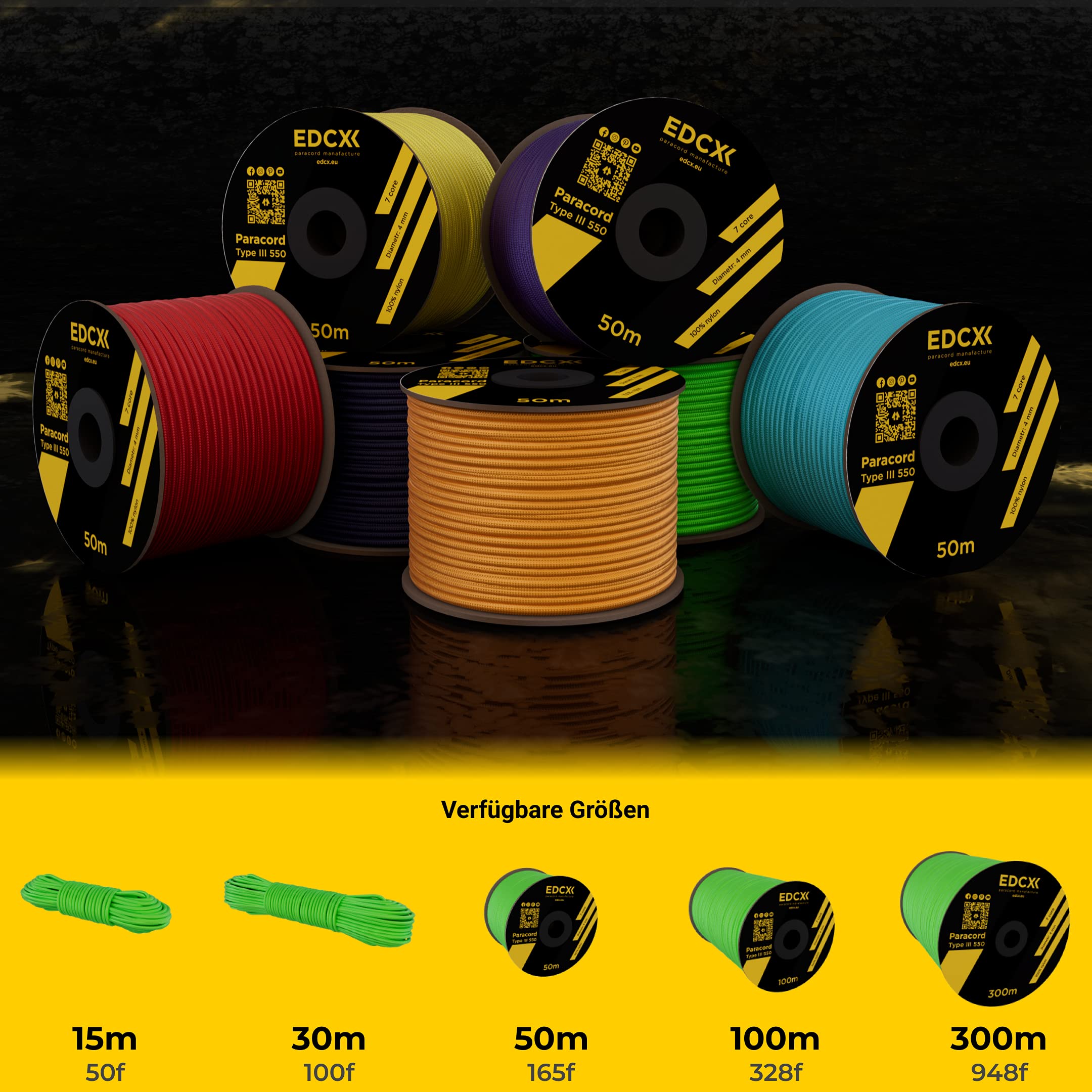 Paracorde Nylon 4mm Type III - 550 Lbs Résistance - Bobine 50m - Pour Camping, Survie, DIY