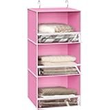 3 Shelf Hanging Closet Organizer with Front Stopper, Pink