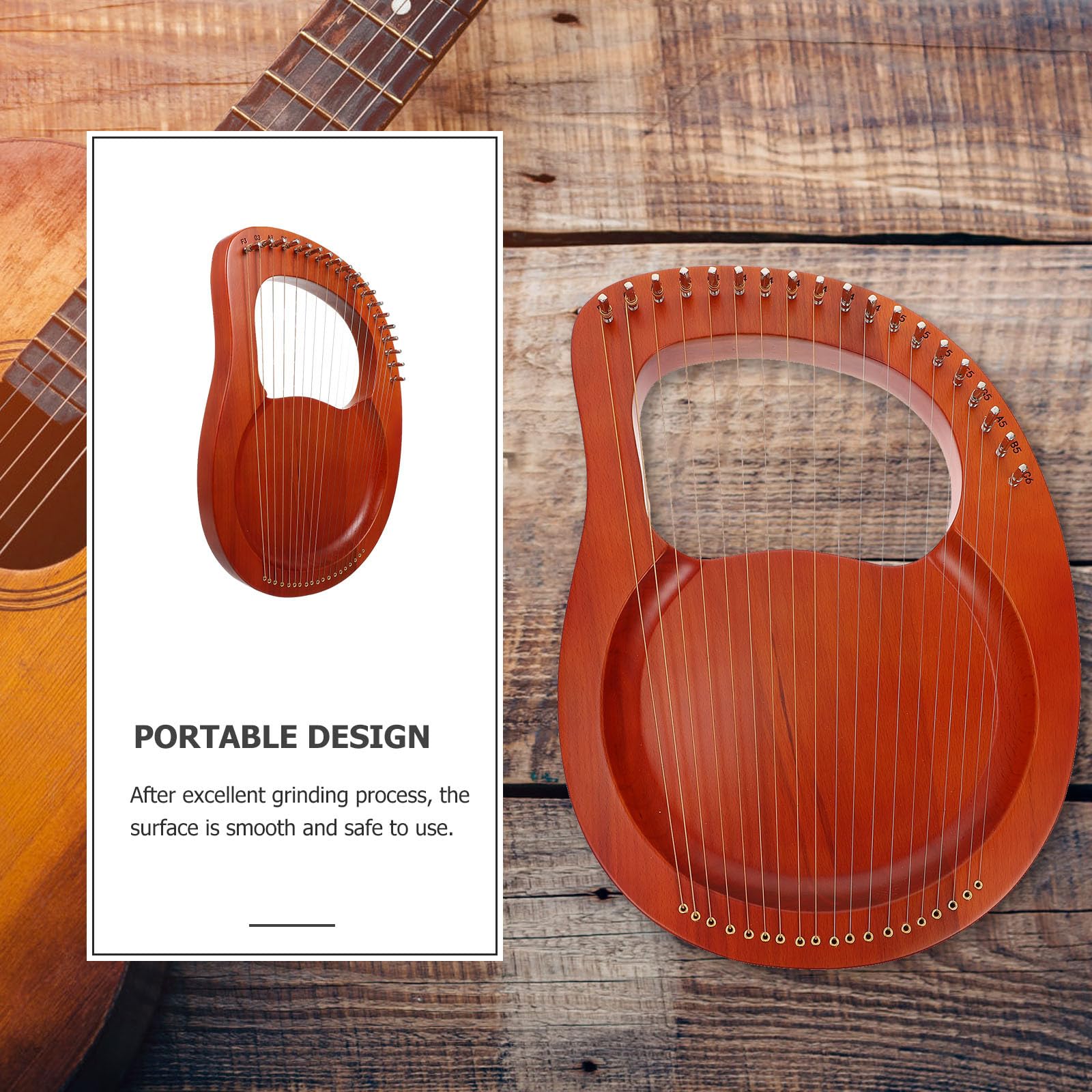 PRETYZOOM Arpa de Lira Portátil 19 Cuerdas de Metal, Sonido Melodioso y Relajante, Instrumento Musical de Madera Marrón para Niños, Incluye Cuerdas Extra y Dos Púas