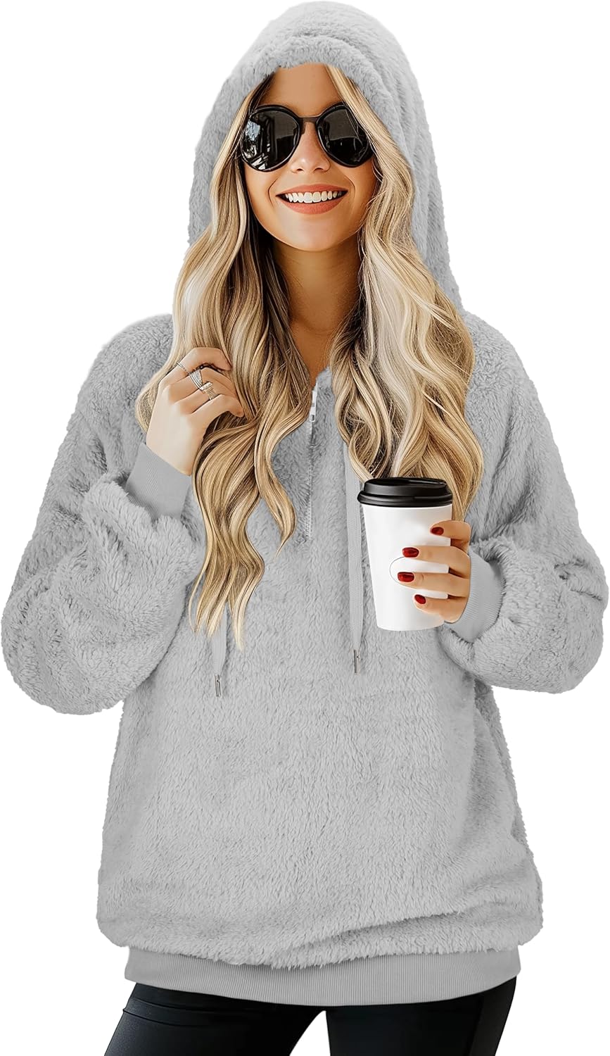 TBONTB Hoodies for Women Fuzzy Oversized Sweatshirt Zip Up Fleece Pullover Fluffy Sherpa with Pockets