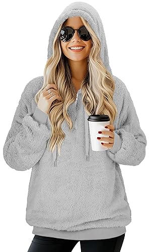Hoodies for Women Fuzzy Oversized Sweatshirt Zip Up Fleece Pullover