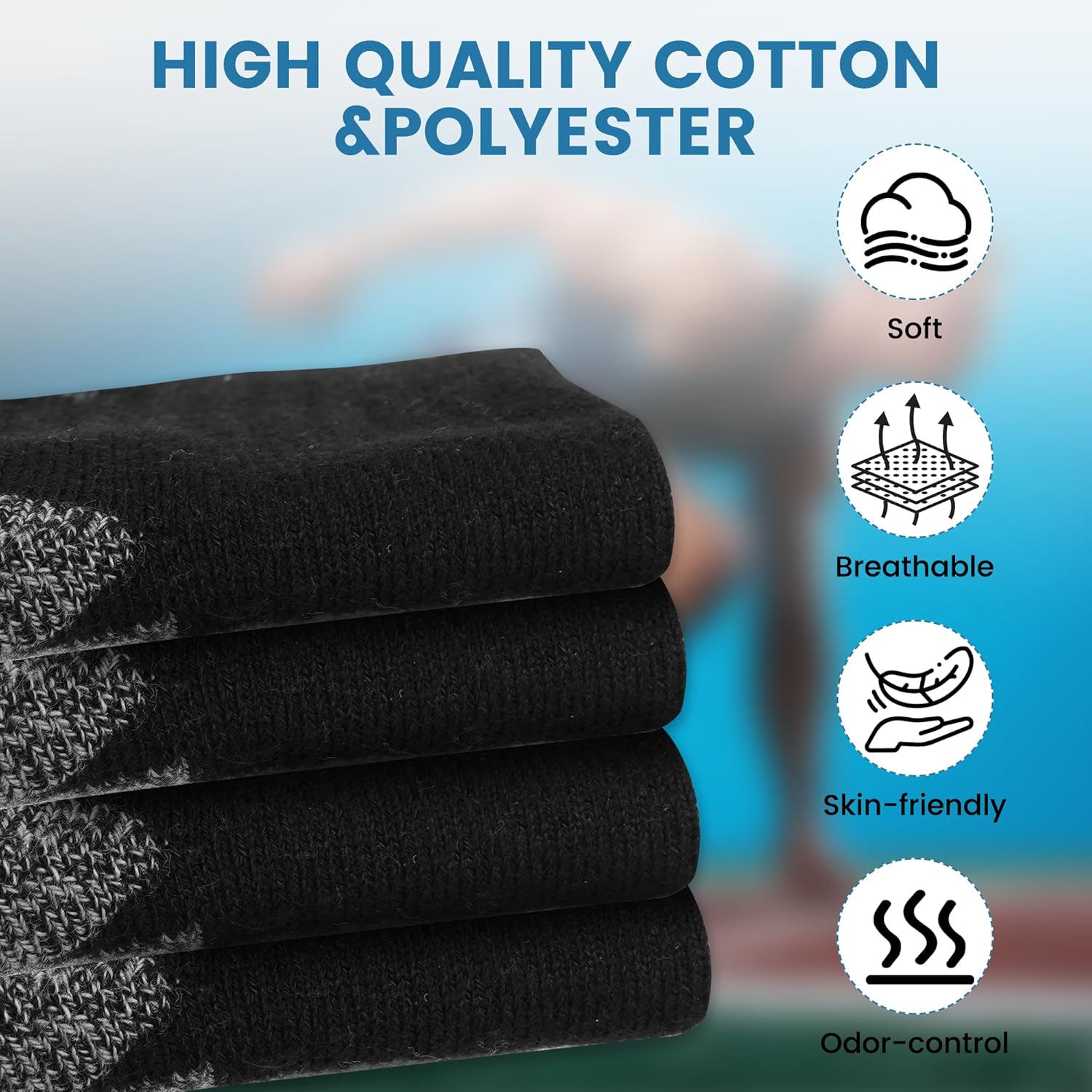 Men's Cotton Crew Work Socks - Cushioned Boot Socks for Hiking, Sports & Running | Moisture Wicking Athletic Socks - Image 4