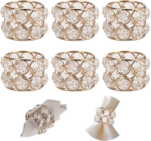 OwnMy Juego de 6 servilleteros de cuentas de cristal hechos a mano brillantes para servilletas de tela, servilleteros para boda, fiesta, comedor,