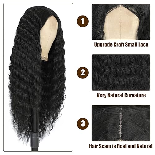 Miniatura 5 de Peluca rizada sintética de 28pulgadas, Pelucas largas de onda marcada de encaje para mujer, Peluca larga de 4pulgadas con rizos ondulados, de encaje