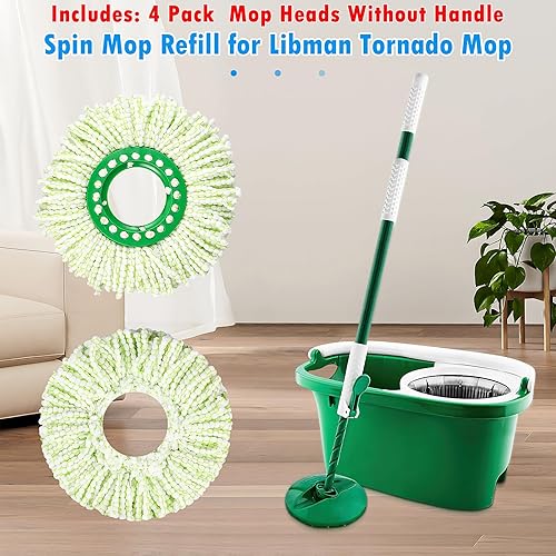 Miniatura 2 de Paquete de 4 cabezales de repuesto para trapeador Libman Tornado Spin Mop, cabezal de repuesto de trapeador giratorio de microfibra, cabezal de